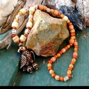 🦅 Eagle & Skulls 💀 * Bone, Wood & Hemp Necklace